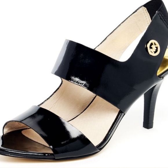 Michael Kors Shoes - Michael Kors Rochelle Slingback Sandle Heels Patent Leather Black Shoes AG12L